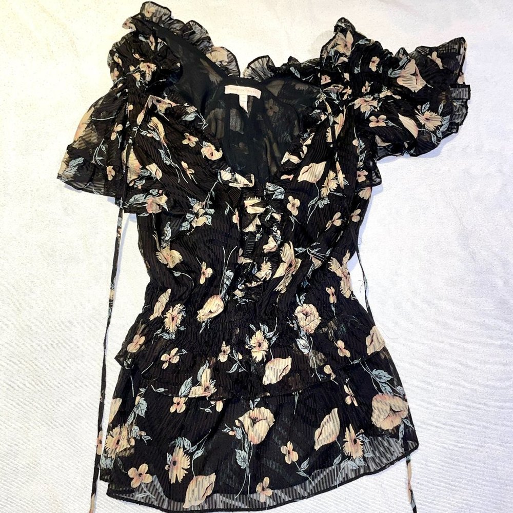 Rebecca Taylor black floral top size M